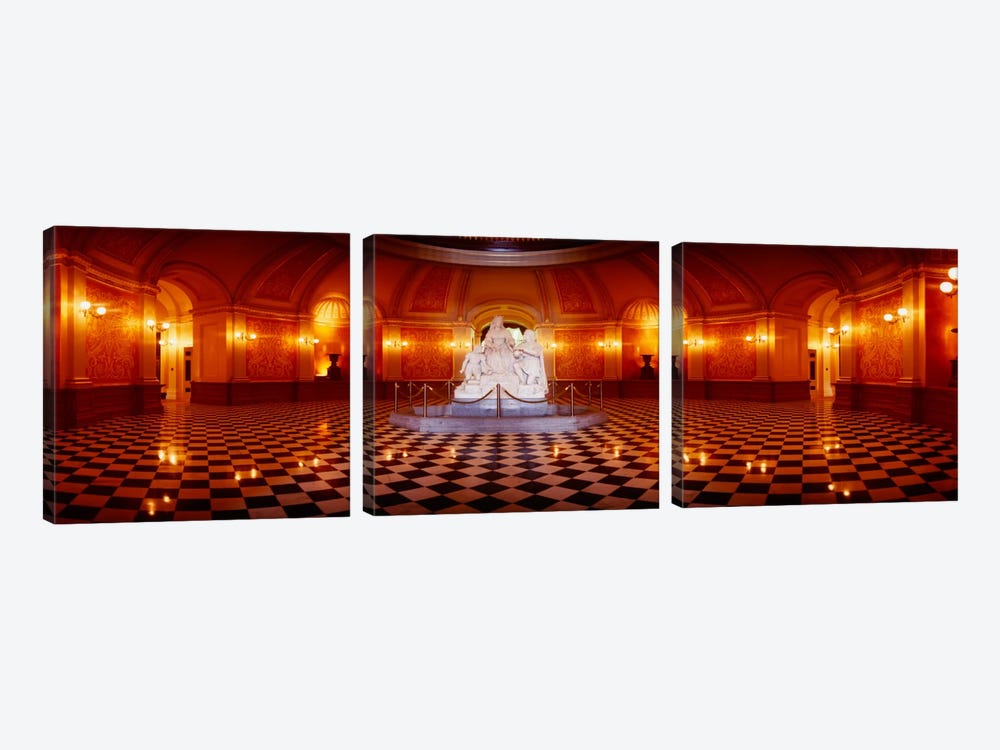 Statue surrounded by a railing in a building, California State Capitol Building, Sacramento, California, USA by Panoramic Images 3-piece Canvas Artwork