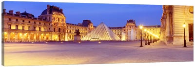Louvre Pyramid At NIght, Napoleon Courtyard (Cour Napoleon), Louvre Museum, Paris, France Canvas Art Print - Paris Art
