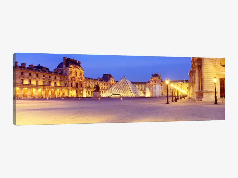 Louvre Pyramid At NIght, Napoleon Courtyard (Cour Napoleon), Louvre Museum, Paris, France by Panoramic Images 1-piece Canvas Art Print