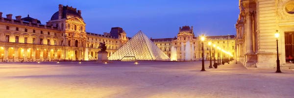 Pyramids: Louvre Pyramid At NIght, Napoleon Courtyard (Cour Napoleon), Louvre Museum, Paris, France by Panoramic Images