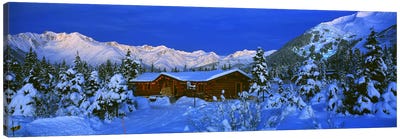 Mountainside Cabin Near Mount Alyeska, Chugach Mountains, Alaska, USA Canvas Art Print - Cabins