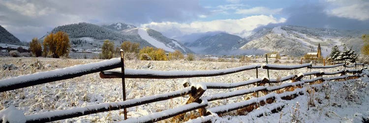 Snow-Covered Wooden Fence, Colorado, USA