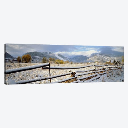 Snow-Covered Wooden Fence, Colorado, USA Canvas Print #PIM2358} by Panoramic Images Canvas Print