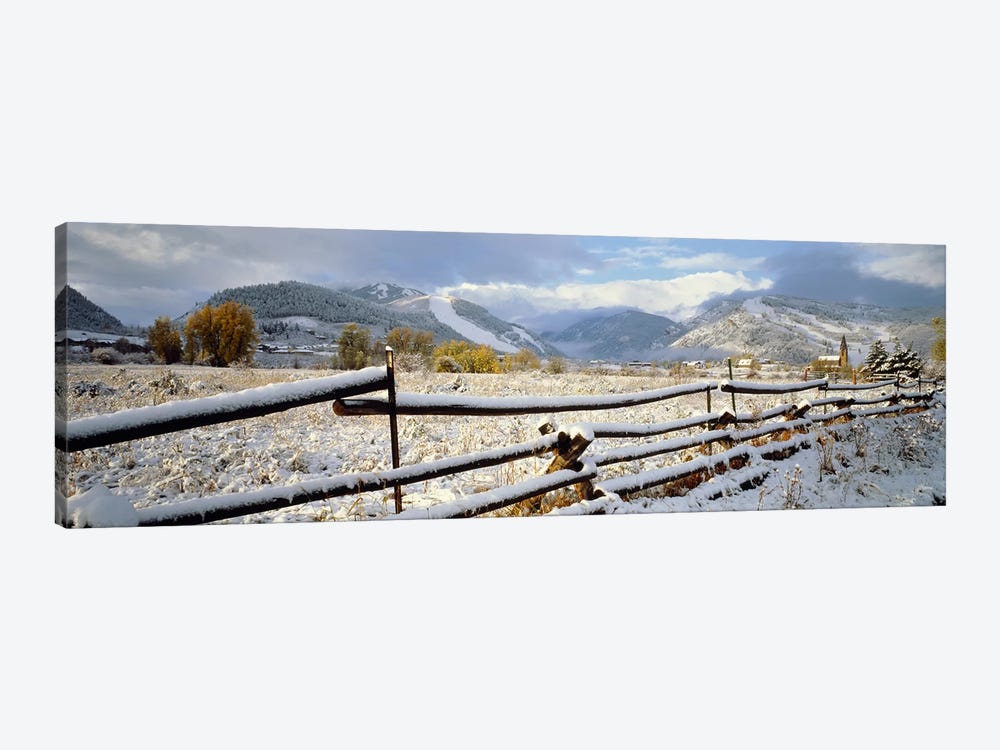 Snow-Covered Wooden Fence, Colorado, USA by Panoramic Images 1-piece Canvas Print