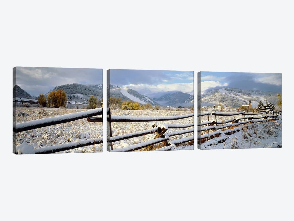 Snow-Covered Wooden Fence, Colorado, USA by Panoramic Images 3-piece Canvas Print