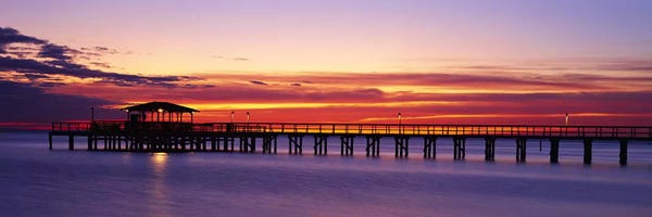 Gulf Of Mexico: Sunset Mobile Pier AL USA by Panoramic Images