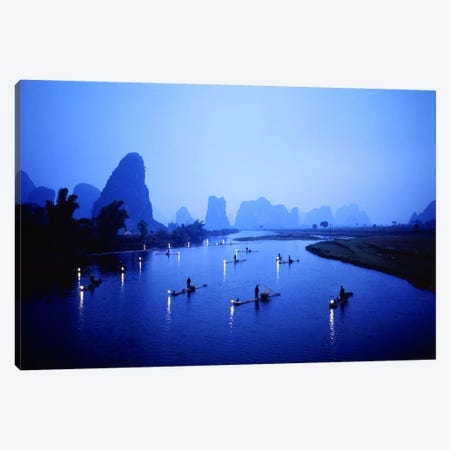 Night Fishing Guilin China Canvas Print #PIM2408} by Panoramic Images Art Print
