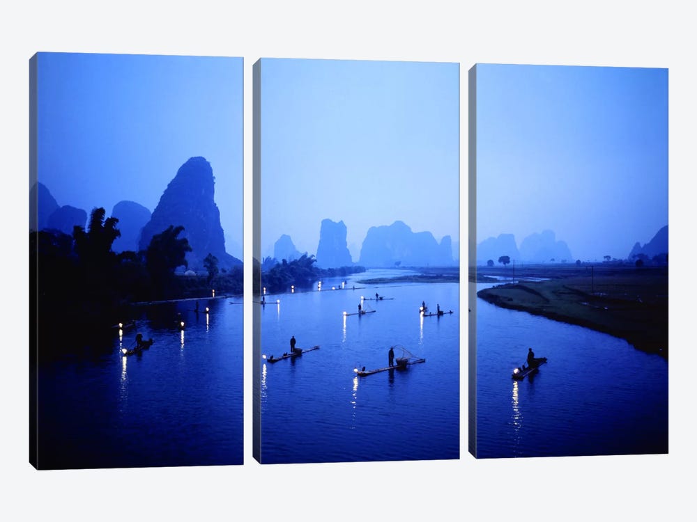Night Fishing Guilin China by Panoramic Images 3-piece Canvas Art Print