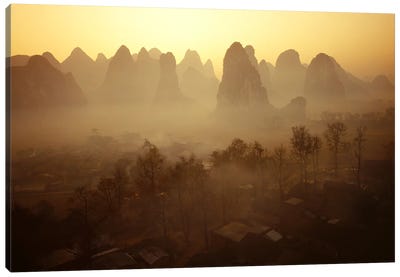 Sunrise in Mountains Guilin China Canvas Art Print - Mountain Sunrise & Sunset Art