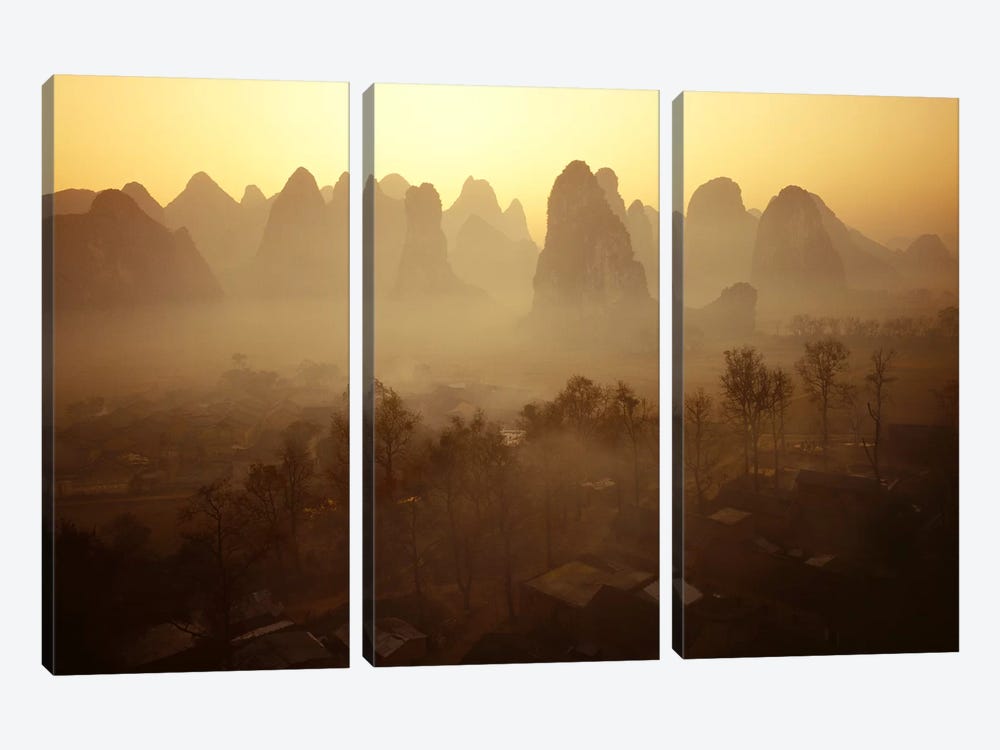 Sunrise in Mountains Guilin China by Panoramic Images 3-piece Canvas Wall Art