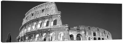Low angle view of ruins of an amphitheater, Coliseum, Rome, Lazio, Italy (black & white) Canvas Art Print - The Colosseum