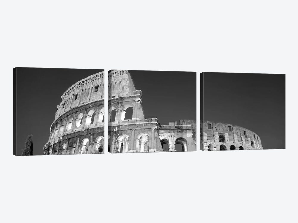 Low angle view of ruins of an amphitheater, Coliseum, Rome, Lazio, Italy (black & white) by Panoramic Images 3-piece Art Print