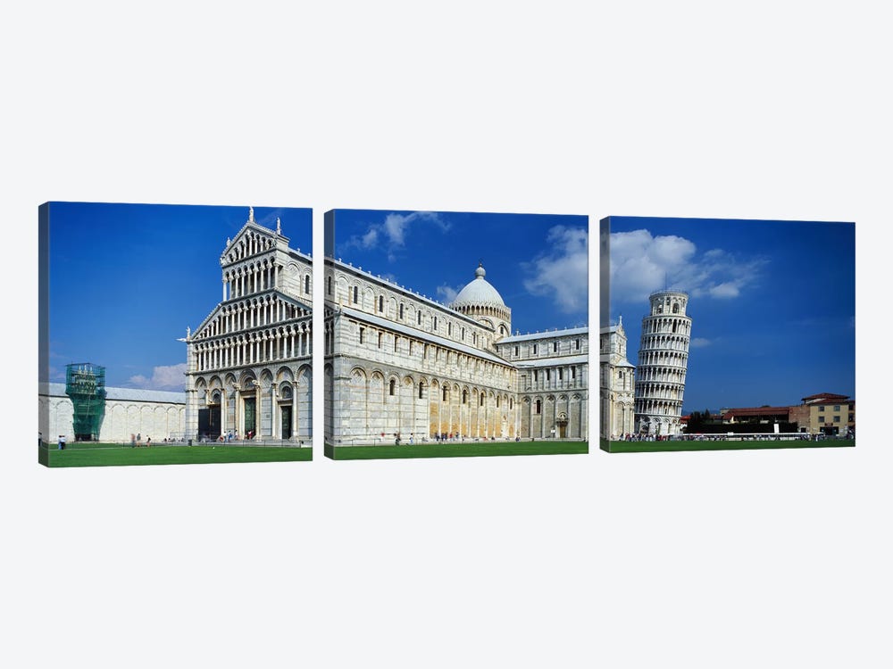 Facade of a cathedral with a towerPisa Cathedral, Leaning Tower of Pisa, Pisa, Tuscany, Italy by Panoramic Images 3-piece Canvas Artwork