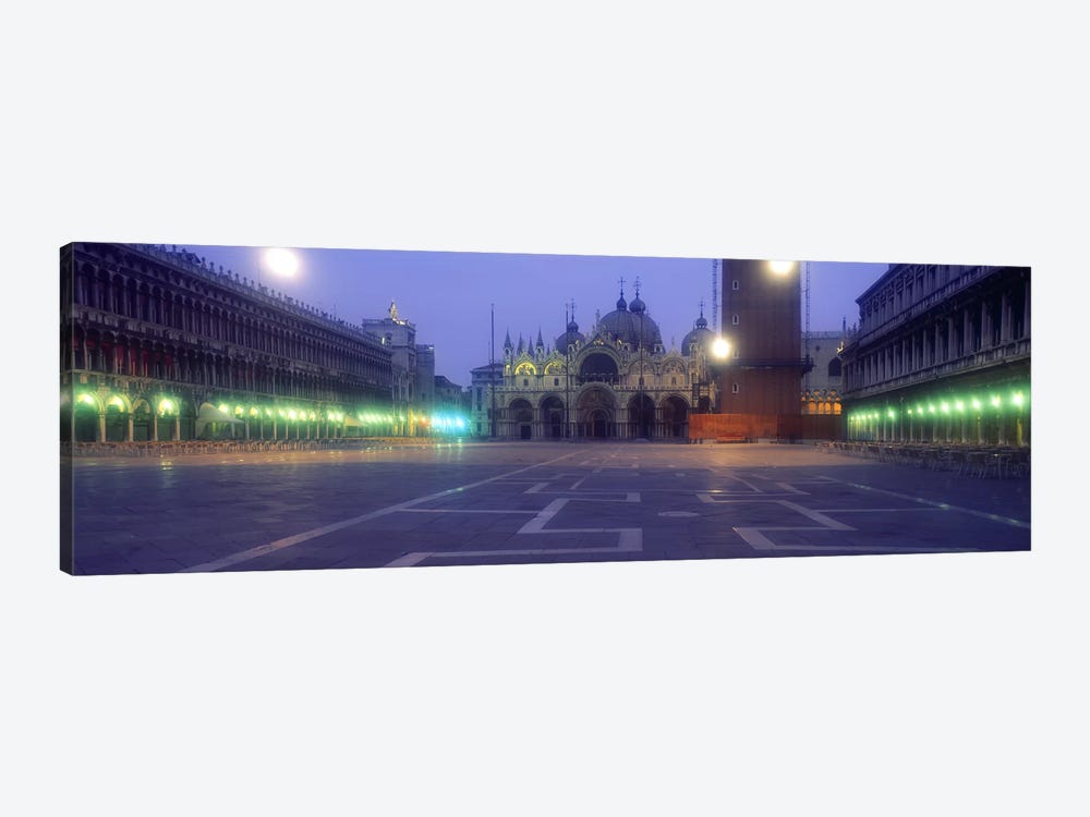 Street lights lit up in front of a cathedral at sunriseSt. Mark's Cathedral, St. Mark's Square, Venice, Veneto, Italy by Panoramic Images 1-piece Canvas Art