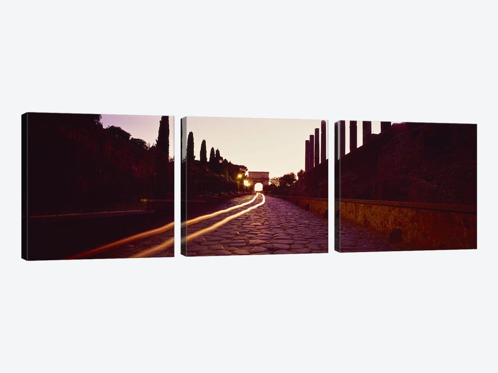 Ruins along a road at dawnRoman Forum, Rome, Lazio, Italy by Panoramic Images 3-piece Canvas Art