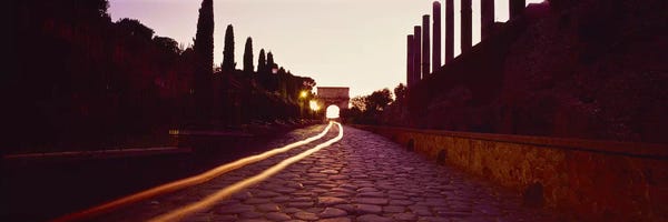 Lazio: Ruins along a road at dawnRoman Forum, Rome, Lazio, Italy by Panoramic Images