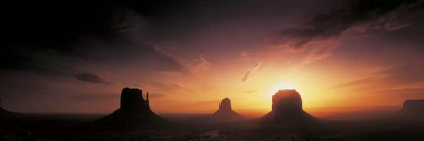 Arizona: Cloudy Sunset Over The Mittens And Merrick Butte, Monument Valley, Navajo Nation, USA by Panoramic Images