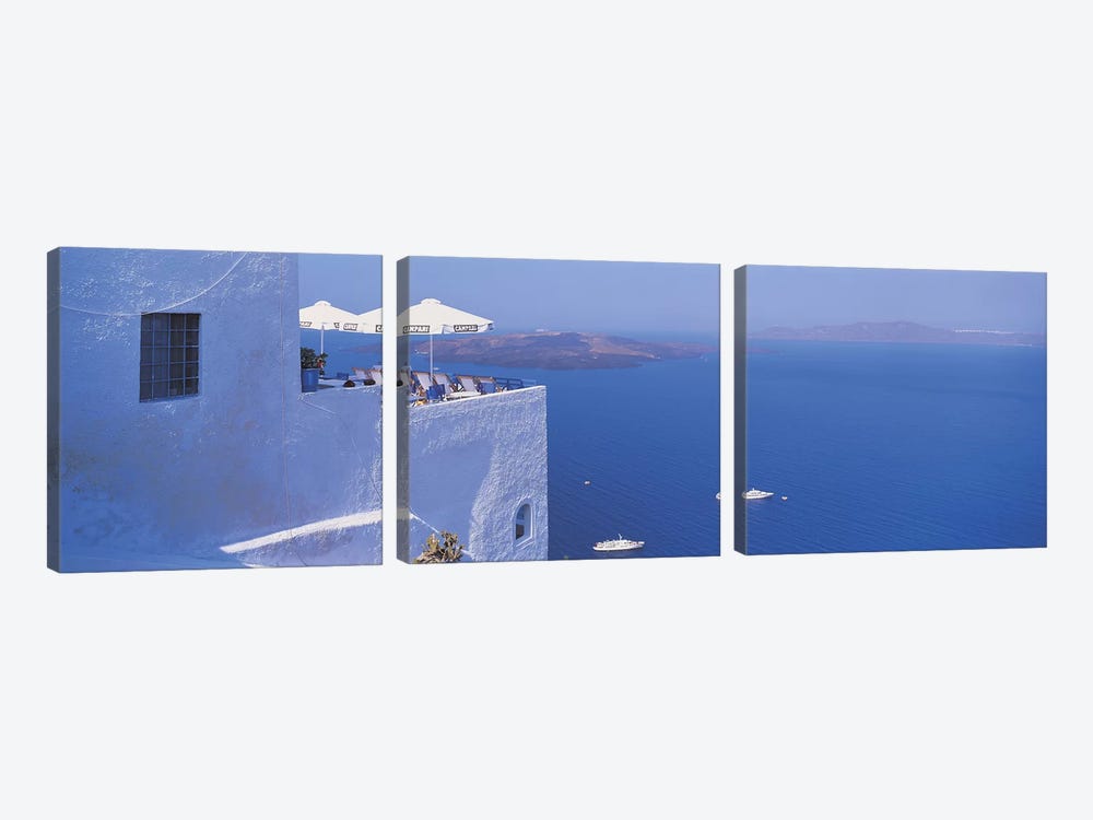 Rooftop Lounge Overlooking The Aegean Sea, Santorini, Greece by Panoramic Images 3-piece Canvas Wall Art