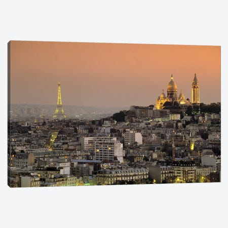 Eiffel Tower Sacred Heart Paris France Canvas Print #PIM2477} by Panoramic Images Art Print
