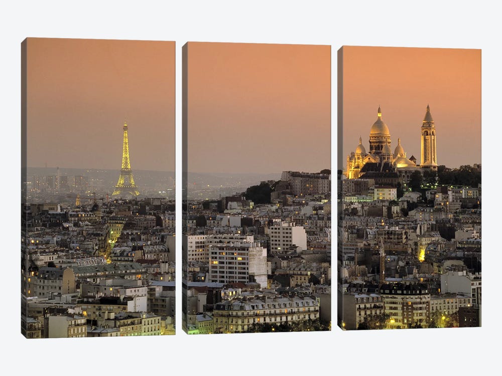Eiffel Tower Sacred Heart Paris France by Panoramic Images 3-piece Canvas Art Print