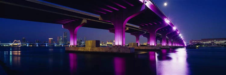 Bridge lit up across a bayMacarthur Causeway, Biscayne Bay, Miami, Florida, USA