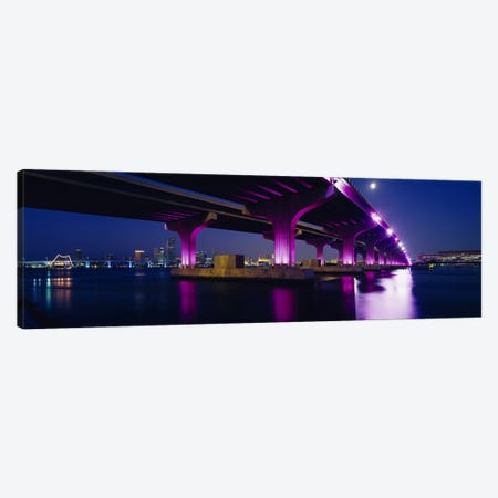 Bridge lit up across a bayMacarthur Causeway, Biscayne Bay, Miami, Florida, USA Canvas Print #PIM2486} by Panoramic Images Canvas Wall Art