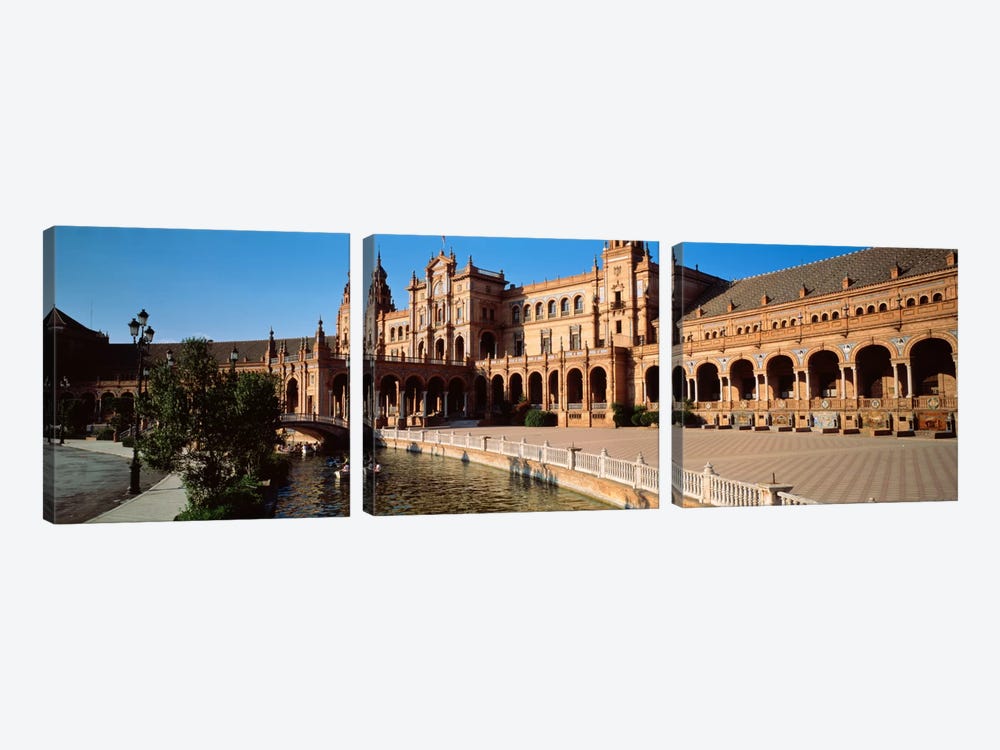 Plaza de Espana And Its Moat, Parque de Maria Luisa, Seville, Andalusia, Spain by Panoramic Images 3-piece Canvas Artwork