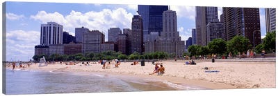 Group of people on the beachOak Street Beach, Chicago, Illinois, USA Canvas Art Print - Chicago Skylines