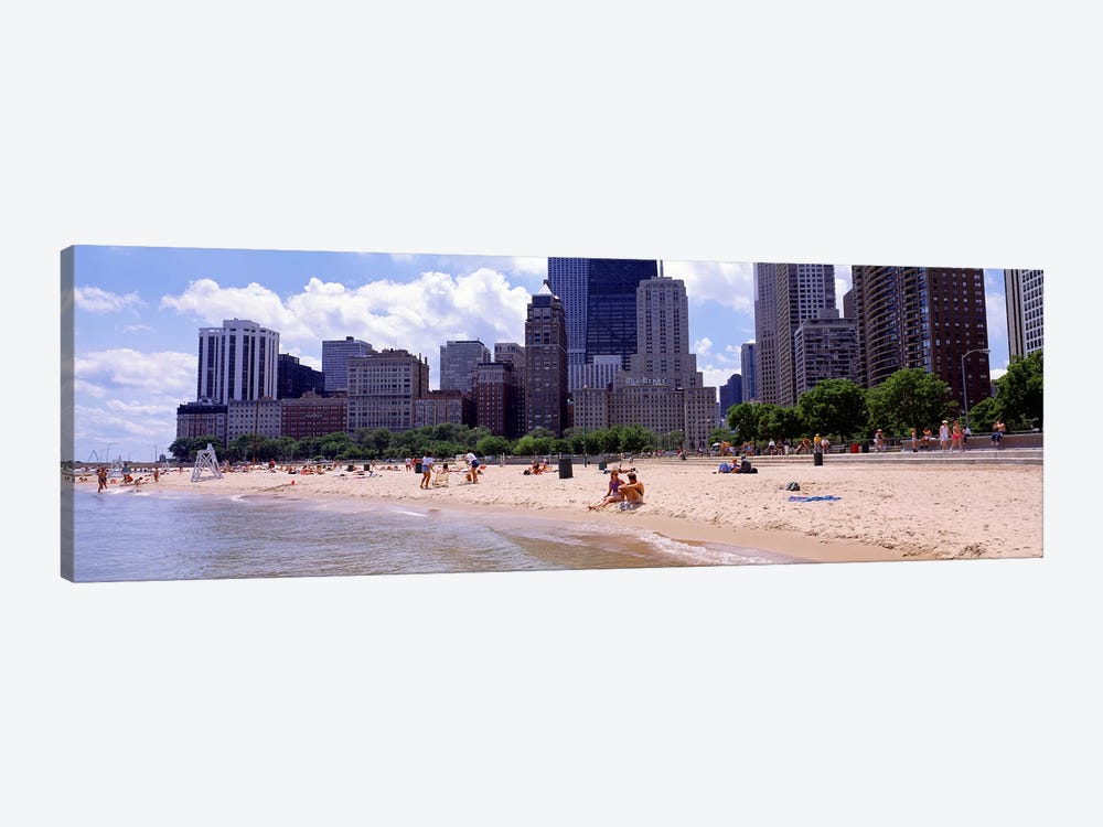 Group of people on the beachOak Street Beach, Chicago, Illinois, USA by Panoramic Images 1-piece Canvas Print