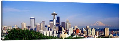 Downtown Skyline With Mount Rainier In The Distance, Seattle, King County, Washington, USA Canvas Art Print - Panoramic Photography