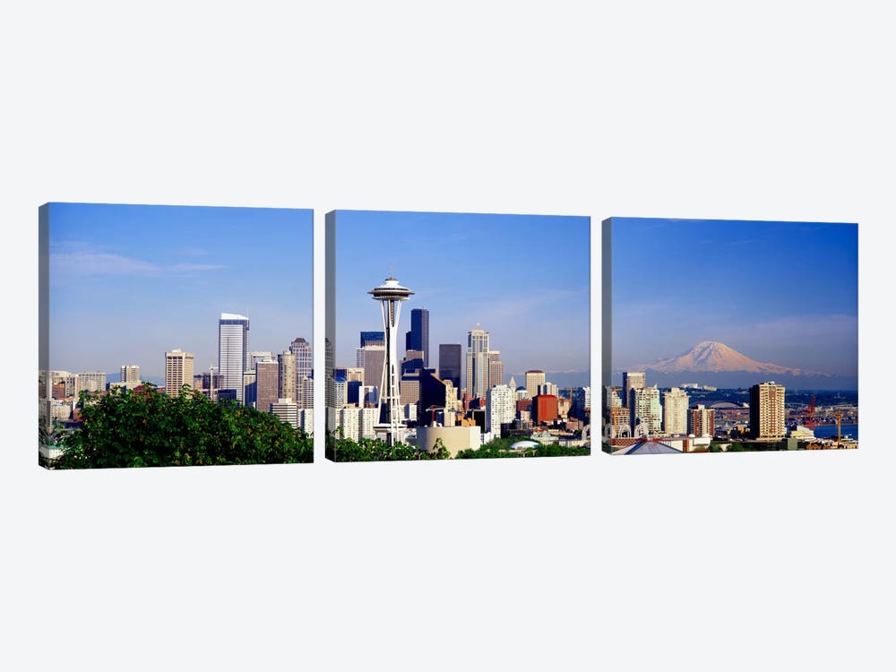 Downtown Skyline With Mount Rainier In The Distance, Seattle, King County, Washington, USA by Panoramic Images 3-piece Canvas Print
