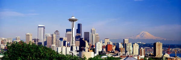 Washington: Downtown Skyline With Mount Rainier In The Distance, Seattle, King County, Washington, USA by Panoramic Images