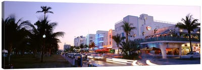 Buildings Lit Up At Dusk, Ocean Drive, Miami, Florida, USA Canvas Art Print - Miami Art