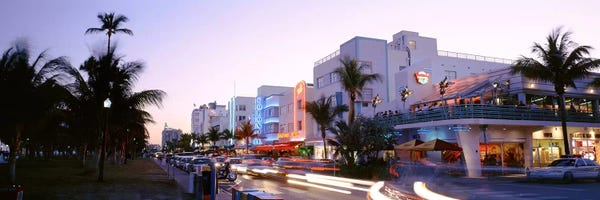 Miami: Buildings Lit Up At Dusk, Ocean Drive, Miami, Florida, USA by Panoramic Images