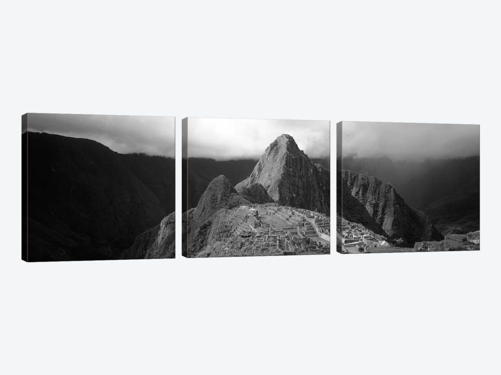 Ruins, Machu Picchu, Peru (black & white) 3-piece Canvas Art Print