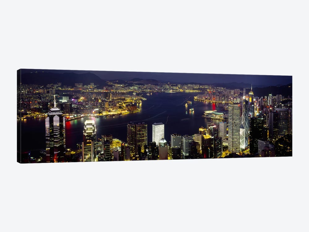 Victoria Harbour & Surrounding Districts At Night, Hong Kong by Panoramic Images 1-piece Canvas Artwork