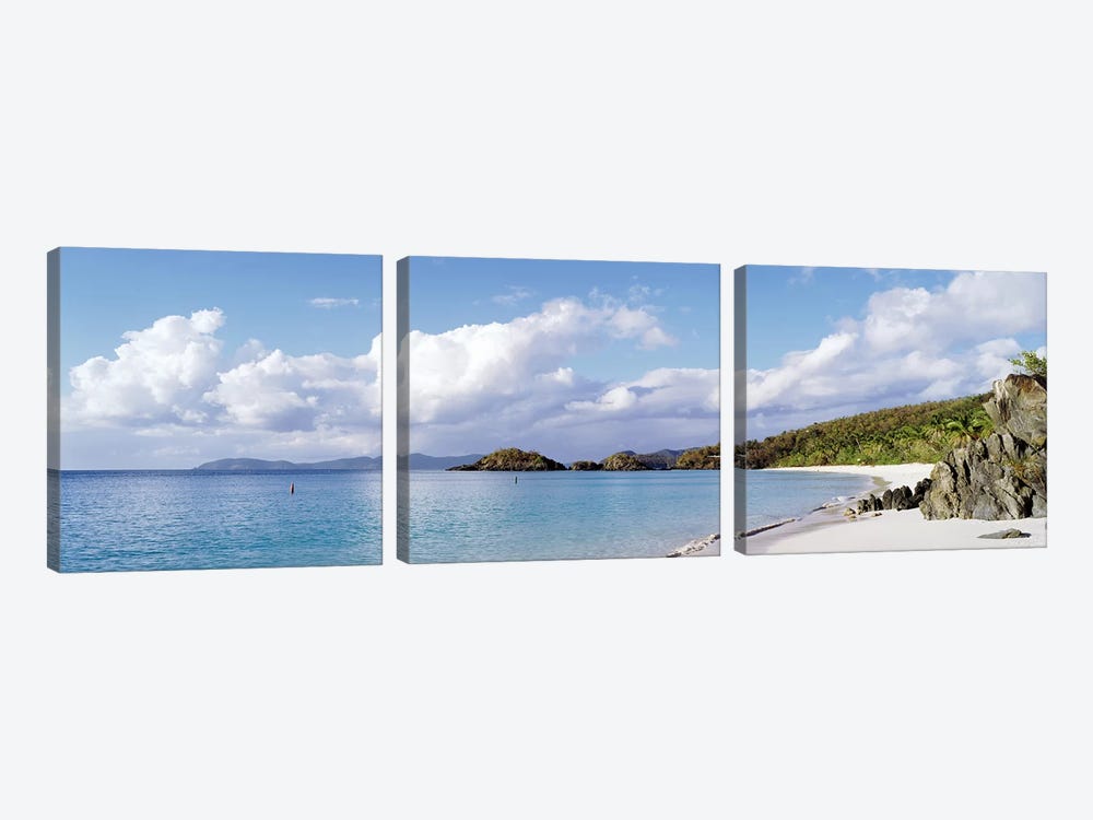 Cloudy Coastal Landscape, Trunk Bay, Saint John, US Virgin Islands by Panoramic Images 3-piece Canvas Artwork