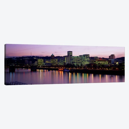 Buildings lit up at night, Portland, Oregon, USA Canvas Print #PIM2532} by Panoramic Images Art Print