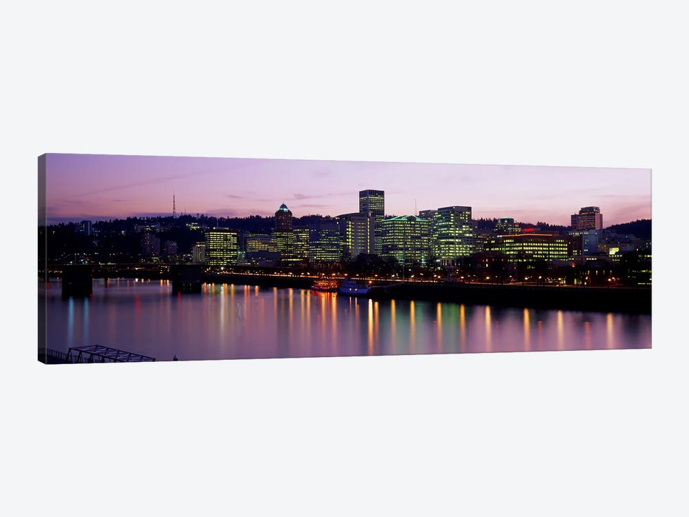 Buildings lit up at night, Portland, Oregon, USA by Panoramic Images 1-piece Canvas Art Print