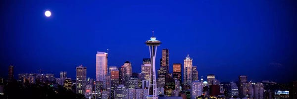 Seattle: Moonrise, Seattle, Washington State, USA by Panoramic Images