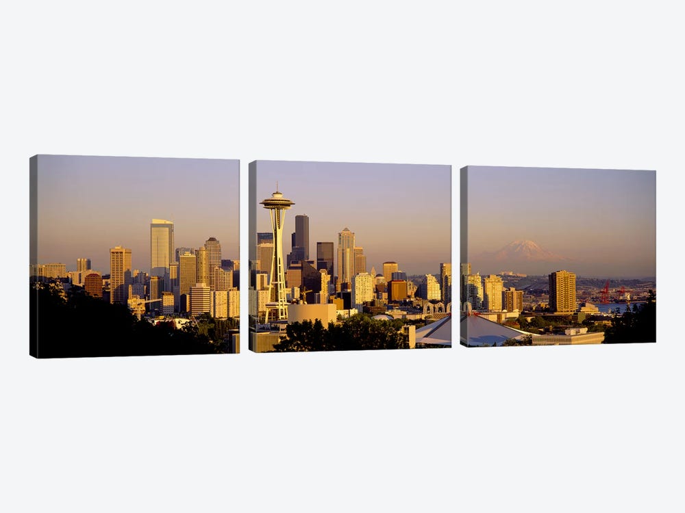 High angle view of buildings in a citySeattle, Washington State, USA by Panoramic Images 3-piece Canvas Art Print
