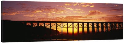 Silhouette of a railway bridge, Pudding Creek Bridge, Fort Bragg, California, USA Canvas Art Print - Railroad Art