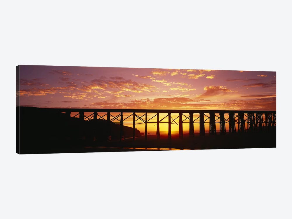 Silhouette of a railway bridge, Pudding Creek Bridge, Fort Bragg, California, USA by Panoramic Images 1-piece Canvas Wall Art