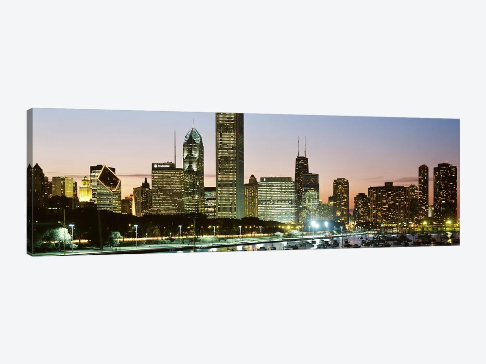 Buildings lit up at night, Chicago, Cook County, Illinois, USA by Panoramic Images 1-piece Art Print
