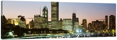 Buildings lit up at night, Chicago, Cook County, Illinois, USA Canvas Art Print - Chicago Skylines