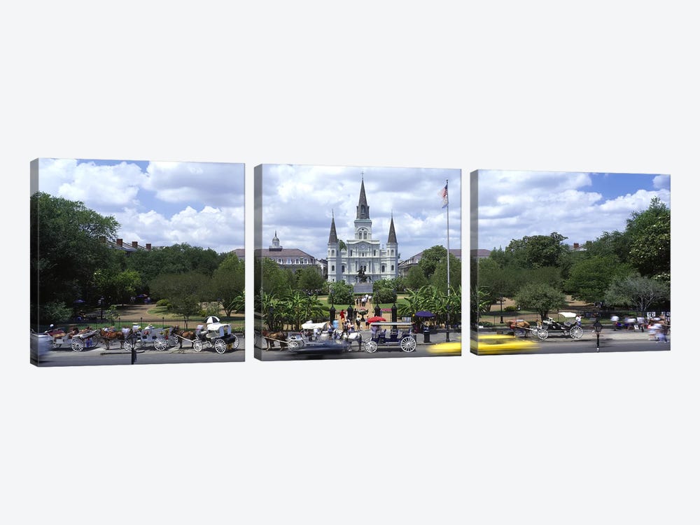 Cathedral at the roadside, St. Louis Cathedral, Jackson Square, French Quarter, New Orleans, Louisiana, USA by Panoramic Images 3-piece Canvas Print