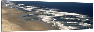 Aerial View Of Waves Hitting The Beach, Florence, Lane County, Oregon, USA Canvas Art Print - Oregon Art