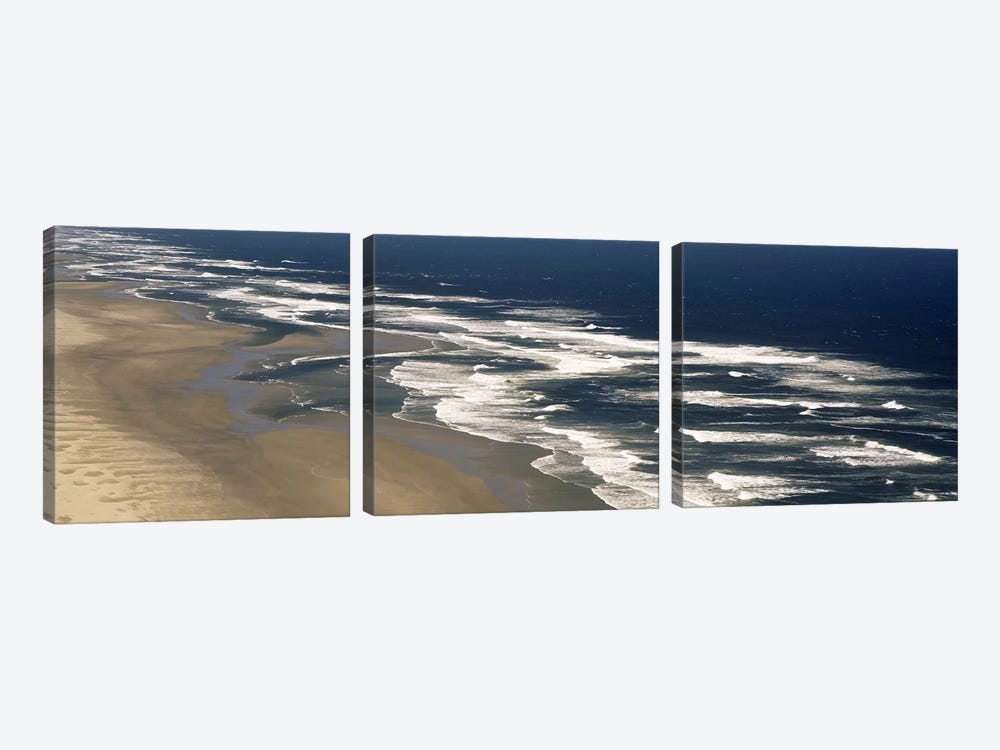 Aerial View Of Waves Hitting The Beach, Florence, Lane County, Oregon, USA by Panoramic Images 3-piece Art Print