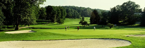 Golf Courses: Four people playing on a golf course, Baltimore County, Maryland, USA by Panoramic Images