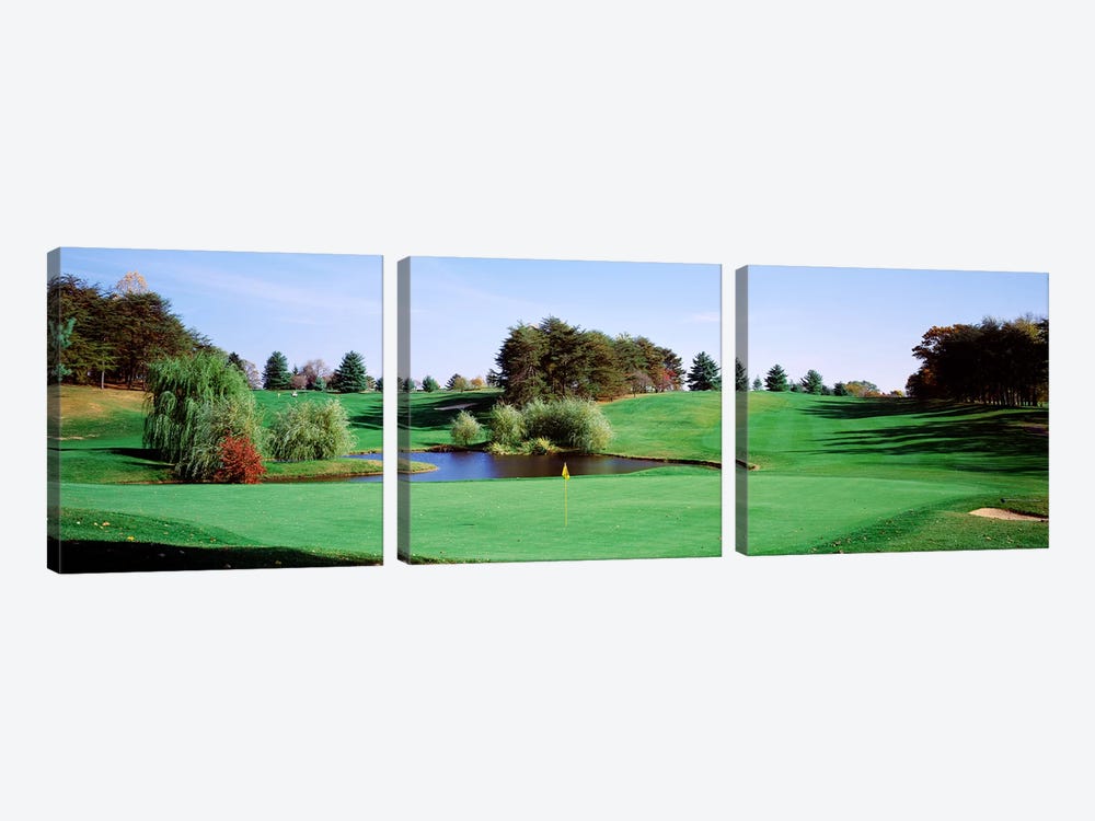 Pond at a golf course, Baltimore Country Club, Baltimore, Maryland, USA by Panoramic Images 3-piece Canvas Print